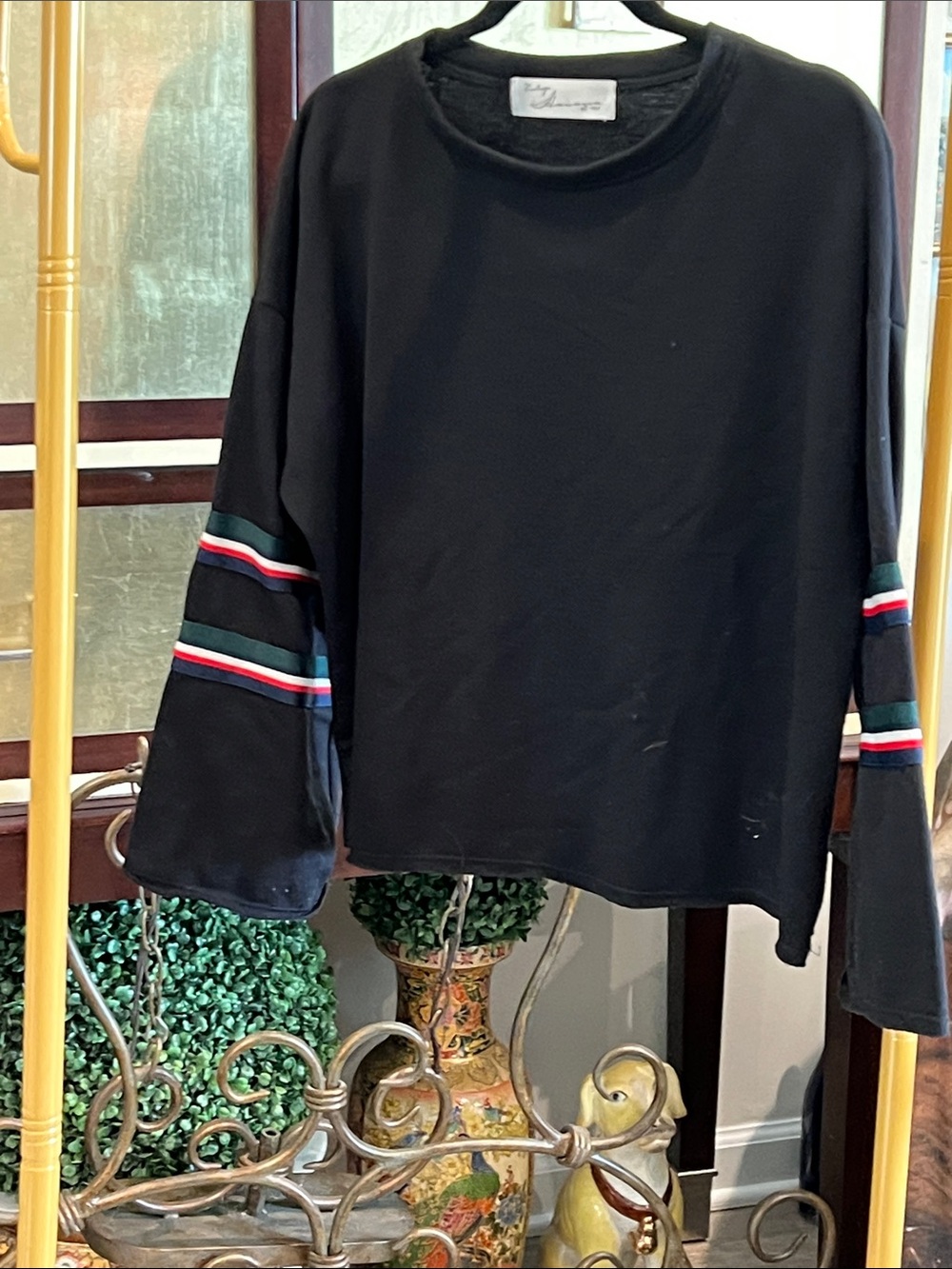 Black Women's Striped Sleeve Sweatshirt